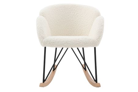 Rocking chair en tissu effet peau de mouton blanc, métal noir et bois clair RHAPSODY