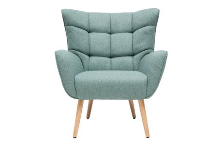 Fauteuil scandinave en tissu vert de gris et bois clair AVERY