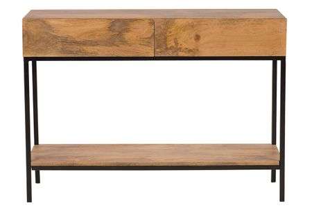 Console industrielle avec rangements 2 tiroirs en bois manguier massif et métal noir L110 cm YPSTER