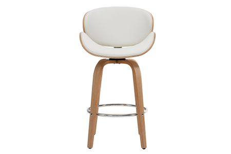 Tabouret de bar pivotant blanc et bois clair 65 cm pivotant 360° WALNUT