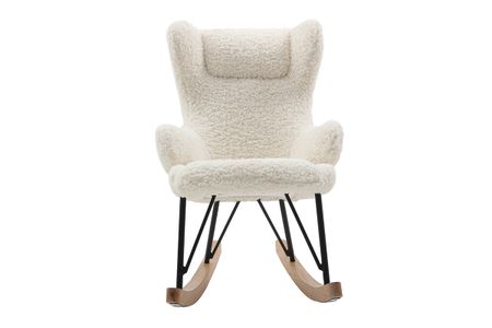 Rocking chair enfant en tissu effet peau de mouton blanc, métal noir et bois clair SHAUN