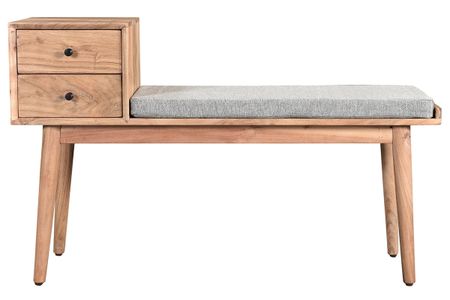 Banc d'entrée avec rangements 2 tiroirs en bois clair massif L110 cm ALTY