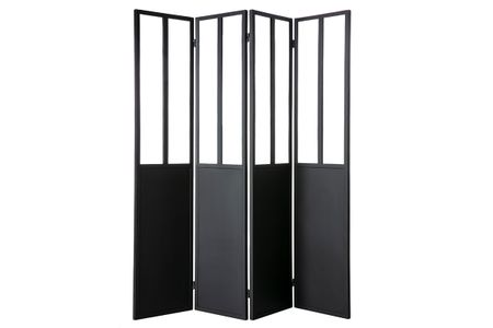 Verrière atelier paravent industriel en métal noir et verre 4 vantaux L160 cm RACK