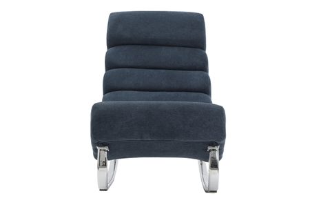 Rocking chair design en tissu effet velours bleu et acier chromé TAYLOR