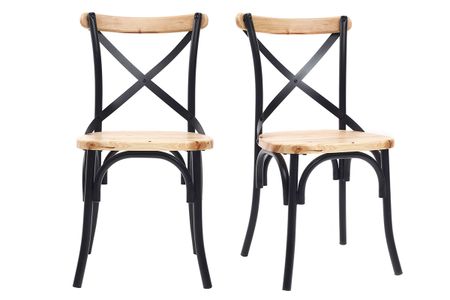 Chaises bistrot bois clair massif et métal noir (lot de 2) JAKE