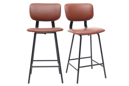 Tabourets de bar vintage marron clair avec pieds métal 65 cm (lot de 2) LAB