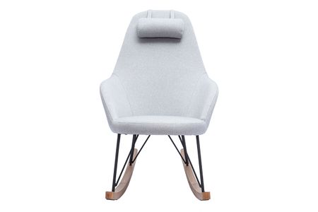 Rocking chair scandinave en tissu gris, métal noir et bois clair JHENE