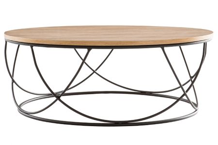 Table basse ronde bois clair chêne et métal noir D80 cm LACE