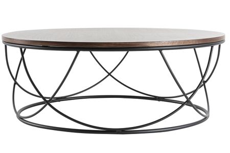 Table basse ronde bois foncé noyer et métal noir D80 cm LACE