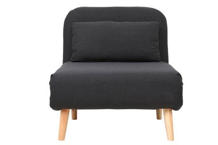 Fauteuil convertible scandinave en tissu gris foncé et bois clair AMIKO