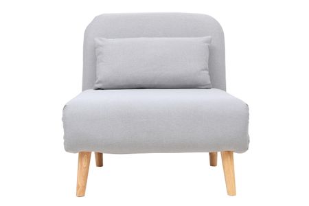 Fauteuil convertible scandinave en tissu gris clair et bois clair AMIKO