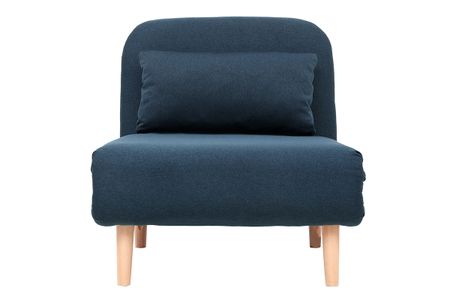 Fauteuil convertible scandinave en tissu bleu foncé et bois clair AMIKO