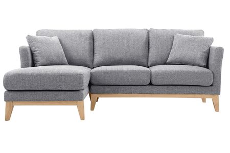 Canapé d'angle gauche déhoussable scandinave 3-4 places en tissu gris clair et bois clair OSLO