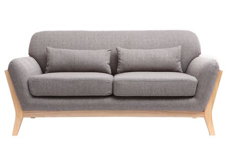 Canapé scandinave 2 places en tissu gris et bois clair YOKO