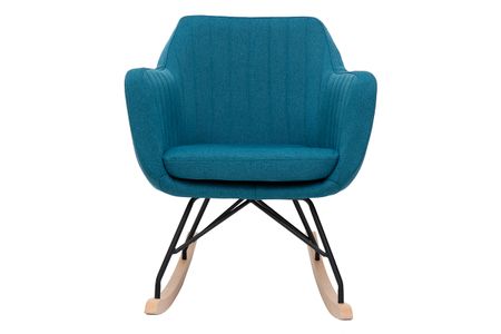 Rocking chair scandinave en tissu bleu canard, métal noir et bois clair ALEYNA