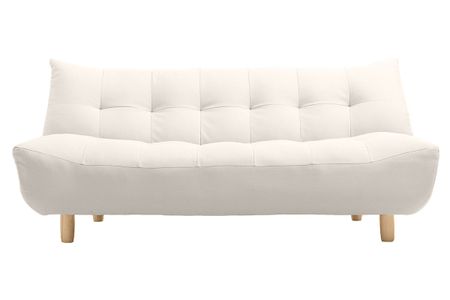 Canapé convertible scandinave 3 places en tissu beige et bois clair YUMI