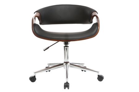 Chaise de bureau à roulettes design noir bois foncé noyer et acier chromé ARAMIS