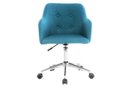 Chaise de bureau à roulettes capitonnée en tissu bleu canard et acier chromé BALTIK