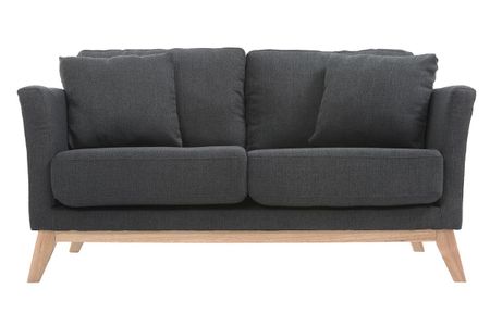 Canapé scandinave déhoussable 2 places en tissu gris foncé et bois clair OSLO