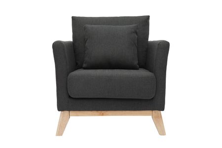 Fauteuil scandinave déhoussable en tissu gris foncé et bois clair OSLO