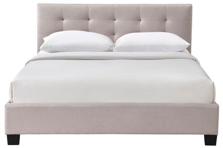 Lit 2 places 160x200 cm en tissu lin beige capitonné MARQUISE