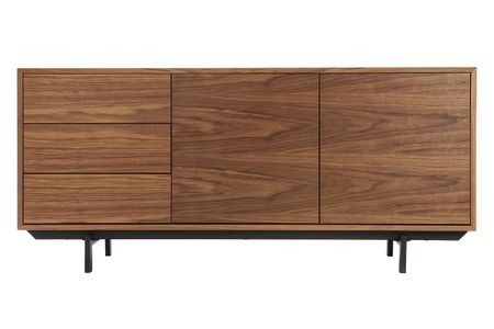 Buffet vintage en bois foncé noyer 2 portes 3 tiroirs L160 cm MANNY