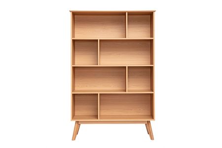 Bibliothèque scandinave en bois clair chêne 8 casiers L110 cm INGRID