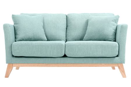 Canapé scandinave déhoussable 2 places en tissu vert lagon et bois clair OSLO