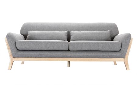Canapé scandinave 3 places en tissu gris et bois clair YOKO