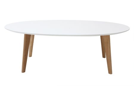 Table basse ovale scandinave blanc et bois clair chêne L120 cm EKKA