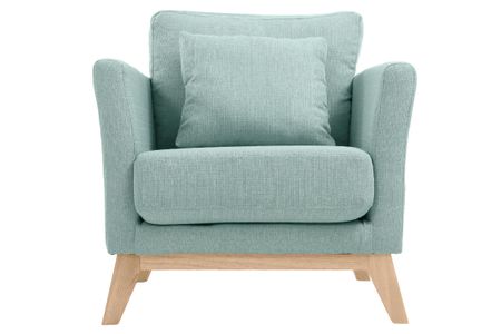 Fauteuil scandinave déhoussable en tissu vert lagon et bois clair OSLO