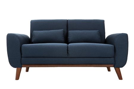 Canapé 2 places en tissu bleu foncé et bois foncé EKTOR