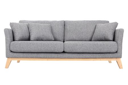 Canapé scandinave déhoussable 3 places en tissu gris clair et bois clair OSLO