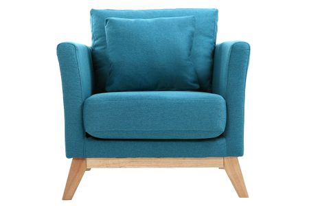 Fauteuil scandinave déhoussable en tissu bleu canard et bois clair OSLO