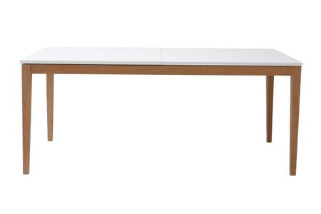 Table à manger scandinave extensible blanche pieds bois rectangulaire L180-260 cm DELAH