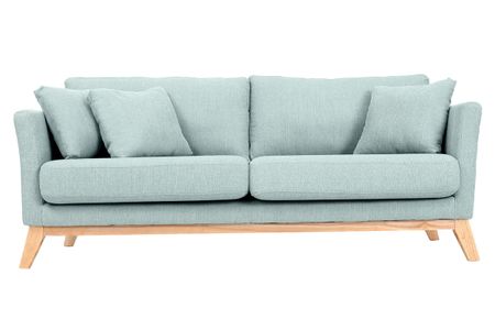 Canapé scandinave déhoussable 3 places en tissu vert lagon et bois clair OSLO