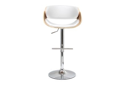 Tabouret de bar design réglable blanc et bois clair BENT