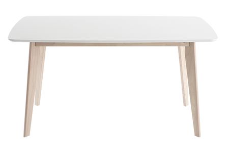 Table à manger scandinave blanc et bois clair rectangulaire L150 cm LEENA