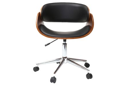 Chaise de bureau à roulettes design noir, bois foncé noyer et acier chromé  BENT