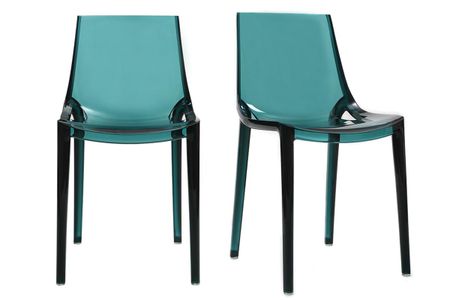 Chaises design empilables bleu pétrole transparent  intérieur - extérieur (lot de 2) YZEL