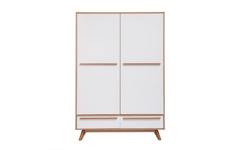 Armoire design avec penderie finition bois clair et blanc mat L120 cm HELIA