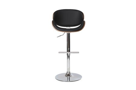 Tabouret de bar design réglable noir, bois foncé et métal chromé WALNUT