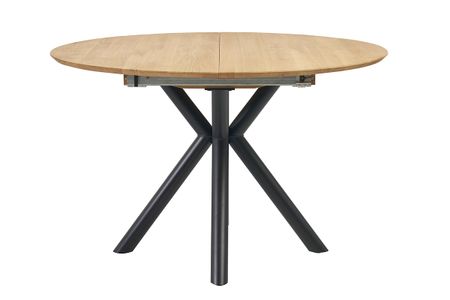 Table à manger ronde extensible en bois clair chêne massif et métal L120-170 cm OLGA