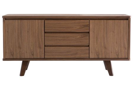 Buffet vintage en bois noyer 2 portes 3 tiroirs L160 cm FIFTIES