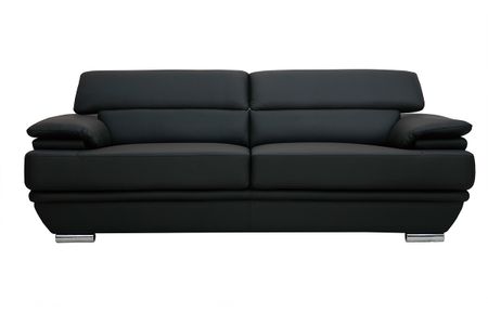Canapé design avec têtières ajustables 3 places cuir noir et acier chromé EWING