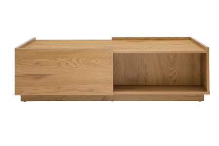 Table basse rectangulaire avec rangements 2 tiroirs finition bois clair chêne L120 cm MADERO