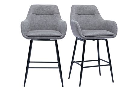 Tabourets de bar pivotants 360° en tissu effet velours texturé gris et métal H65.5 cm (lot de 2) ALESS
