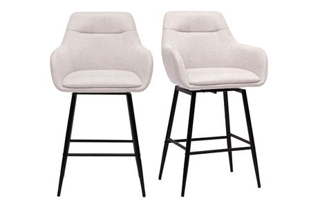 Tabourets de bar pivotants 360° en tissu effet velours texturé beige et métal H65.5 cm (lot de 2) ALESS