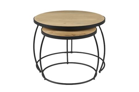 Tables basses gigognes rondes bois manguier massif (lot de 2) BARREL