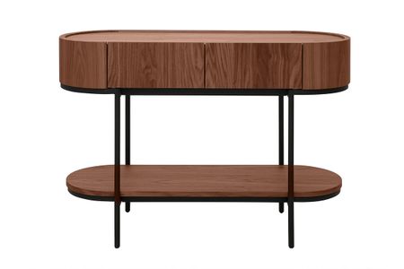 Console design avec tiroirs en bois foncé noyer et métal noir L110 cm SKYE